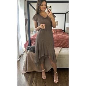 Y2k Vintage Adrianna Papell Dressbarn 100% Silk Brown Polka Dot Midi Dress